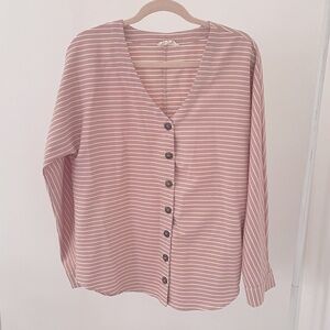 Entro V-Neck Button Down Pink Striped Blouse small nwot